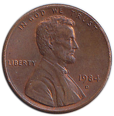 (1984d) Монета США 1984 год 1 цент   150-летие Авраама Линкольна, Мемориал Линкольна Латунь  VF