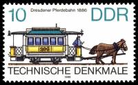 (1986-027) Марка Германия (ГДР) "Конная тяга, Дрезден (1886)"    Трамваи II Θ