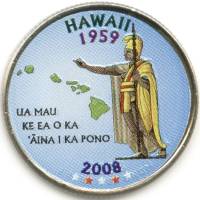 (050d) Монета США 2008 год 25 центов "Гавайи"  Вариант №1 Медь-Никель  COLOR. Цветная