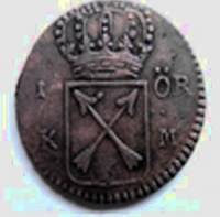 (№1719km364.2) Монета Швеция 1719 год 1 Ouml;re (Руды К. М.)