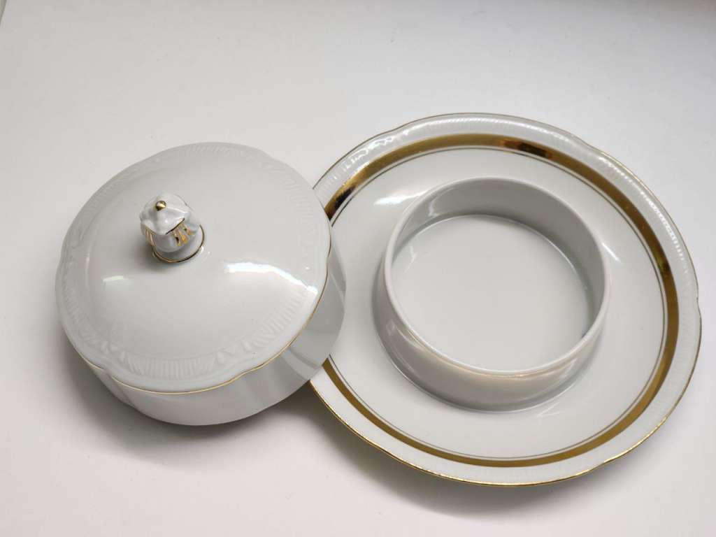 Масленка паштетница винтаж Польша фарфор позолота