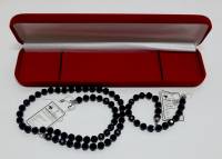 Комплект украшений в футляре, браслеты и бусы, агат, серебро 925 пр., СПБ 