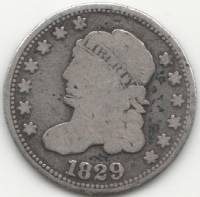 (1829) Монета США 1829 год 5 центов   Серебро Ag 892  VF