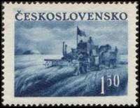 (1952-024) Марка Чехословакия "Комбайн в поле (Синяя)"    Сельское хозяйство II O
