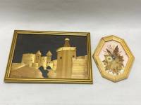 Картина панно из соломы Варшава и картина композиция из сухоцветов Углич СССР