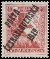 (1919-136) Марка Чехословакия "Орел"    Марки Австрии и Венгрии, с черной или синей печатью "Почта Ч