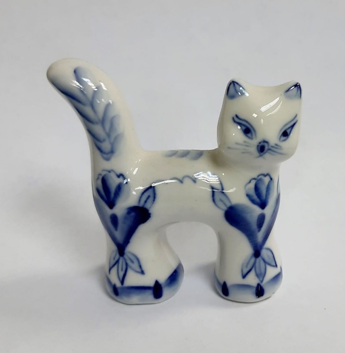 Фарфоровый сувенир &quot;Котик&quot;, гжель