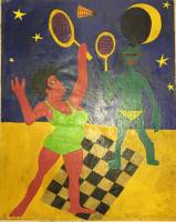 Картина "Игра в бадминтон", 100х79, масло, холст (сост. на фото)