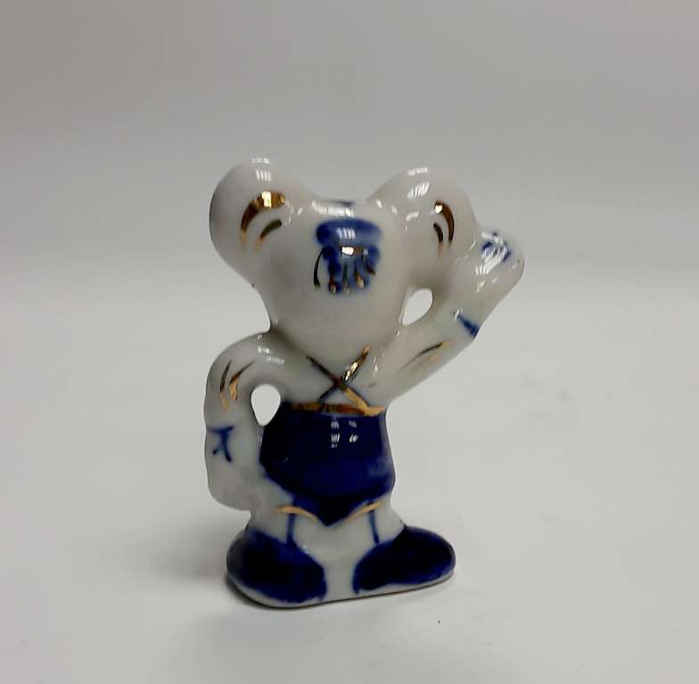 Фарфоровый сувенир &quot;Мышонок&quot;, гжель, позолота