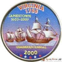 (010d) Монета США 2000 год 25 центов "Виргиния"  Вариант №1 Медь-Никель  COLOR. Цветная