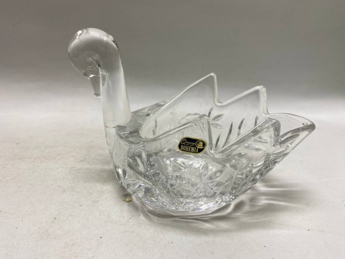 Салатник ладья лебедь хрусталь СССР Богемия