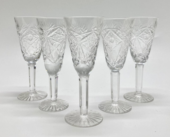Рюмки на ножке, хрусталь, СССР, 5 шт