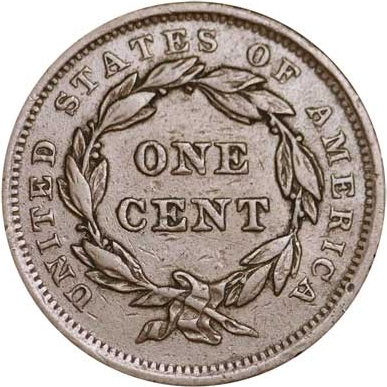 (1853) Монета США 1853 год 1 цент  3. Украшенная голова Медь  VF