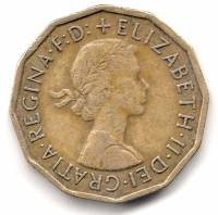 (1961) Монета Великобритания 1961 год 3 пенса "Елизавета II"  Латунь  VF