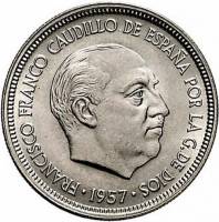 () Монета Испания 1957 год 5  ""   Медь-Никель  UNC