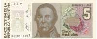 (,) Банкнота Аргентина 1986 год 5 аустралей    UNC