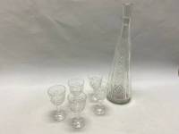 Графин стекло с пробкой 31, 5 см и 5 хрустальных рюмок 