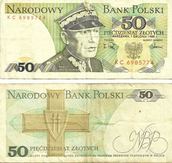 (1988) Банкнота Польша 1988 год 50 злотых &quot;Кароль Сверчевский&quot;   VF