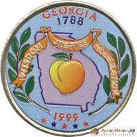 (004p) Монета США 1999 год 25 центов "Джорджия"  Вариант №1 Медь-Никель  COLOR. Цветная