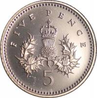(№2008km988a) Монета Великобритания 2008 год 5 Pence (Корона Чертополох - Серебро)