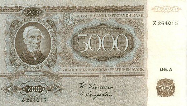 (1945 Litt A) Банкнота Финляндия 1945 год 5 000 марок    UNC