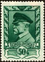 (1945-027) Марка Чехословакия "Т. Массарик (Темно-зеленая)" ,  III O