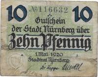 (№1920) Банкнота Германия 1920 год "10 Pfennig"