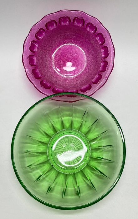 Салатники, цветное стекло, зелёный + розовый, 2 шт