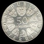 (,) Монета Австрия 1965 год 50 шиллингов   Серебро Ag 900  UNC