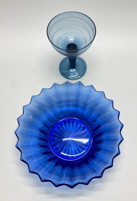 Салатник + креманка, стекло, Кобальт