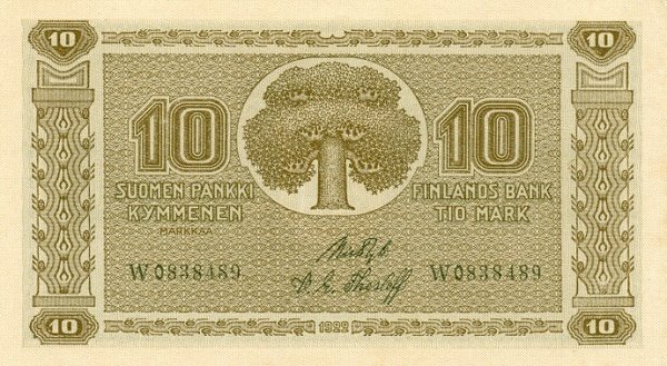 (1922) Банкнота Финляндия 1922 год 10 марок    UNC