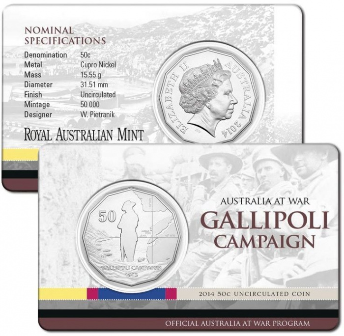 (2014) Монета Австралия 2014 год 50 центов &quot;Галлиполи&quot;  Медь-Никель  Буклет