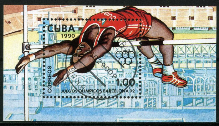 (1990-017) Блок марок  Куба &quot;Прыжки в высоту&quot;    Летняя Олимпиада Барселона 1992 III O