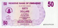 Банкнота Чек на предъявителя Зимбабве 2006-2007 год 50 долларов Водопад Виктория   UNC