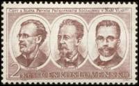 (1953-021) Марка Чехословакия "Б. Пешка, Л. Запотоцкий и Й. Хибеш"    Открытие музея 'Начало рабочег