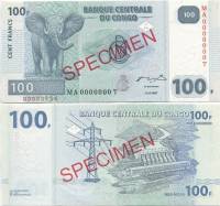 (2007 Образец) Банкнота Дем Республика Конго 2007 год 100 франков "Слон"   UNC