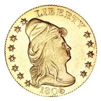 (1806, 6 над 4,8 зв. слева,5 справа) Монета США 1806 год 2,5 полдоллара  1. Профиль в правую сторону
