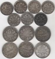 13 монет 1 и 1/2 марки Набор Германия  Серебро Ag 900  VF