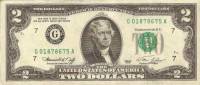(1976G) Банкнота США 1976 год 2 доллара "Томас Джефферсон"   UNC