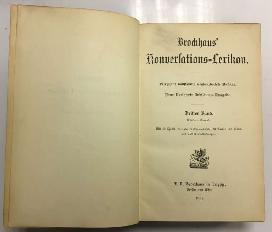 Книга &quot;Konversations-Lexikon&quot; 1901 Brockhaus' Берлин Твёрдая обл. 1 042 с. С цв илл