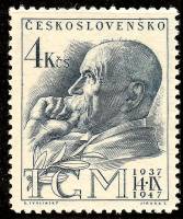 (1947-016) Марка Чехословакия "Т. Массарик (Черно-синяя)"    10 лет со дня смерти Томаша Гаррика Мас