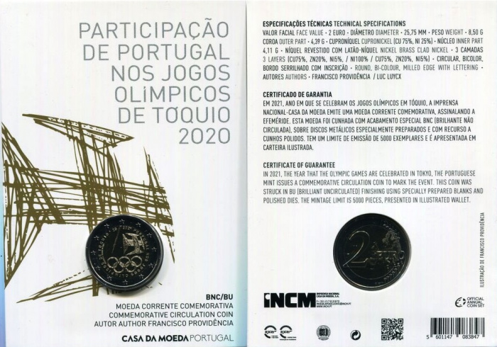 (2021) Монета Португалия 2021 год 2 евро &quot;XXXII Летняя олимпиада Токио 2020&quot;  Биметалл  UNC