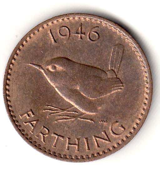 (1946) Монета Великобритания 1946 год 1 фартинг &quot;Крапивник&quot;  Бронза  XF