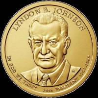 (36p) Монета США 2015 год 1 доллар "Линдон Джонсон" 2015 год Латунь  VF