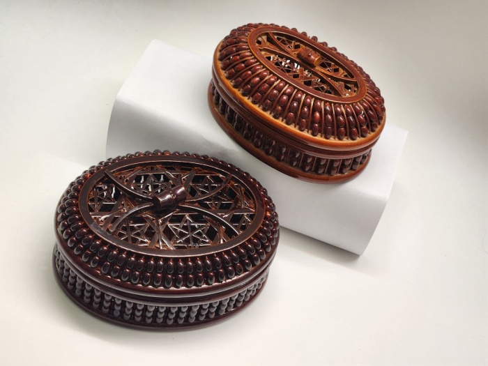 Шкатулки овальные 2 штуки дерево ротанг СССР