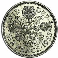 (1953) Монета Великобритания 1953 год 6 пенсов "Елизавета II"  Медь-Никель  UNC