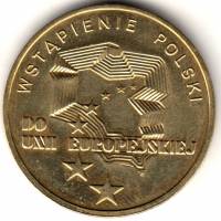 (079) Монета Польша 2004 год 2 злотых "Вступление в Евросоюз"  Латунь  UNC
