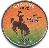 (044d) Монета США 2007 год 25 центов "Вайоминг"  Вариант №1 Медь-Никель  COLOR. Цветная