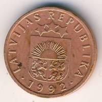 () Монета Латвия 1992 год 2  ""   Сталь, покрытая медью  UNC