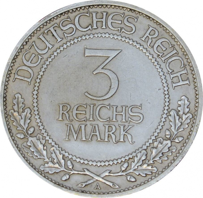 (1926a) Монета Германия Веймарская республика 1926 год 3 марки   700 лет Вольному городу Любек  VF
